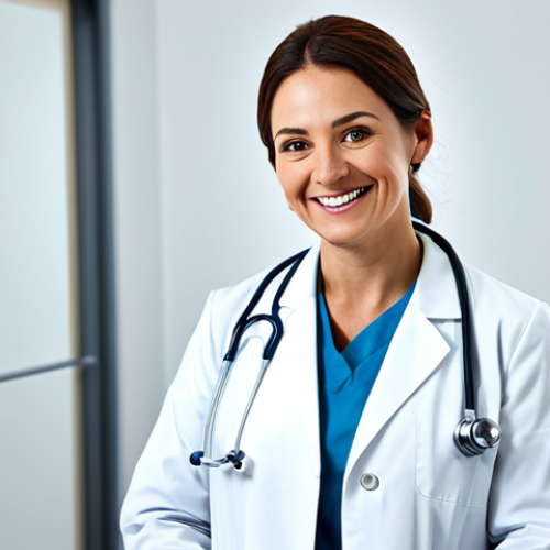 Home 17 **
"A professional female doctor in a modest white coat, smiling gently at a patient in a bright, clean clinic, fully clothed, appropriate attire, safe for work, perfect anatomy, natural proportions, professional medical photography, high quality, family-friendly."
**