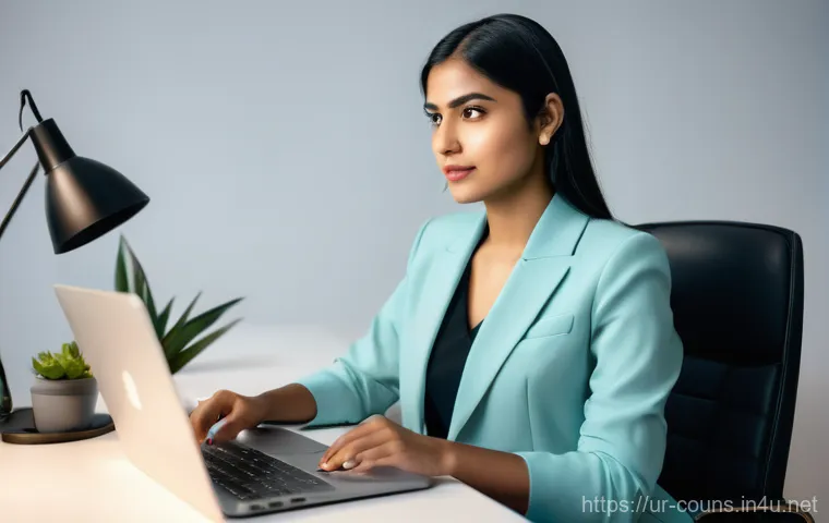상담심리사와 관련된 취업 포털 사이트 - **Prompt:** "A young, professional South Asian woman, elegantly dressed in modest business attire (a...