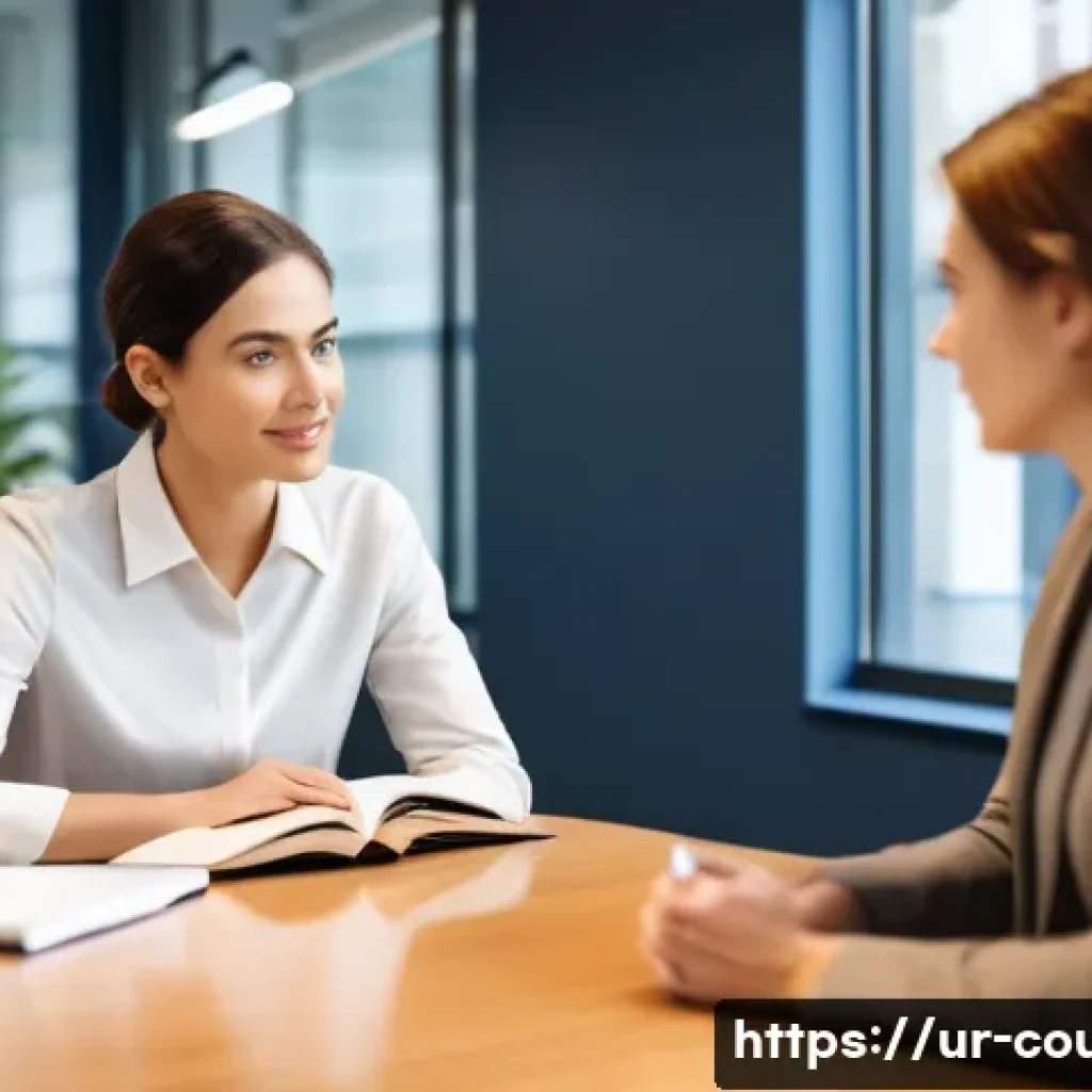 상담심리사 커리어 성장 사례 - A professional counseling psychologist in a modern office setting, wearing modest professional attir...