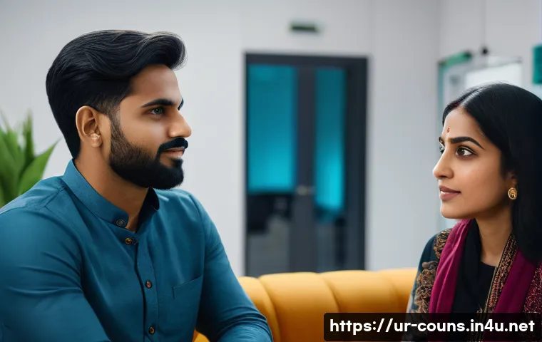 상담심리사와 관련된 최신 블로그 - A serene counseling session in a modern office setting featuring a professional Urdu-speaking therap...