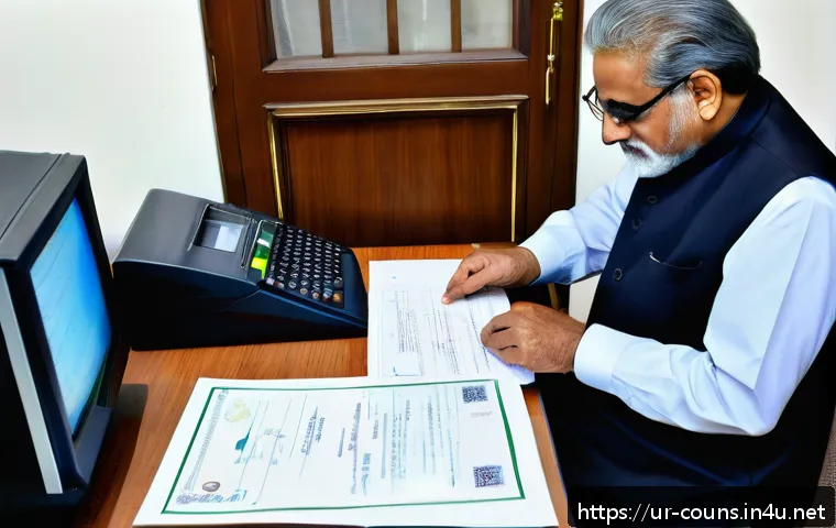 상담심리사 자격증 갱신 절차 - A professional Pakistani office setting where a middle-aged man in formal attire is carefully organi...