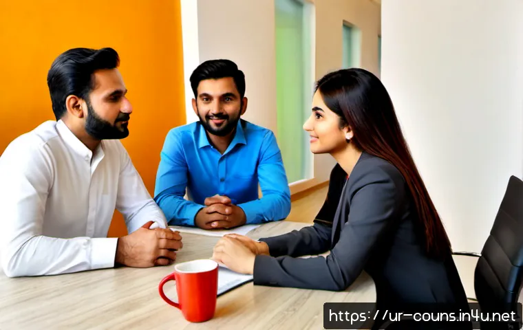 상담심리사와 HR 분야 협업 사례 - Photorealistic workplace collaboration in a modern Pakistani corporate office, a professional counse...