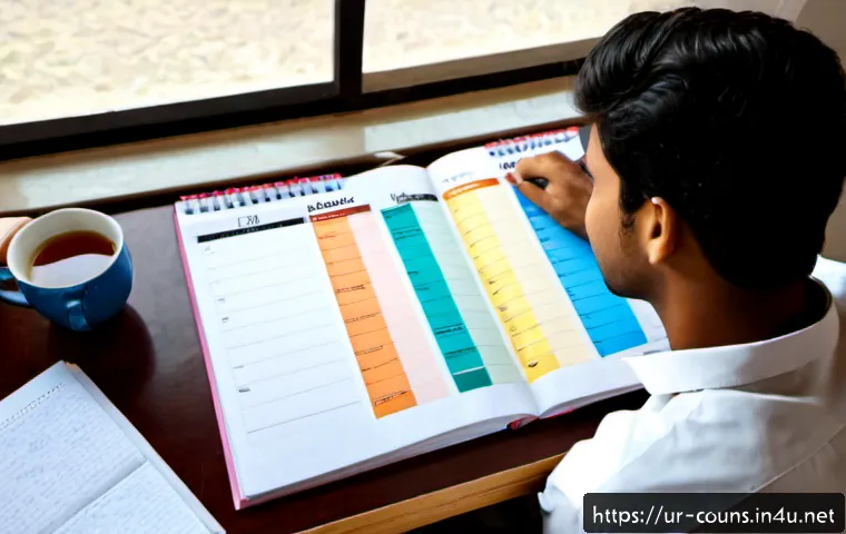 상담심리사 시험 준비 스케줄 - Photorealistic overhead view of a Pakistani university student preparing for a counseling psychology...